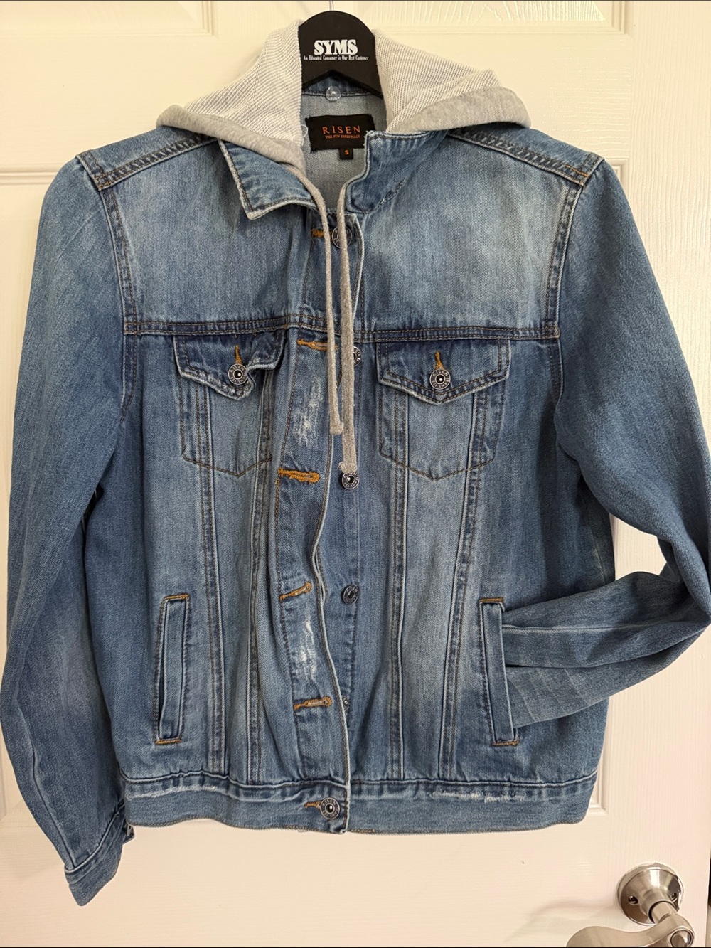 Risen Light Blue Denim Jacket with Gray Hood